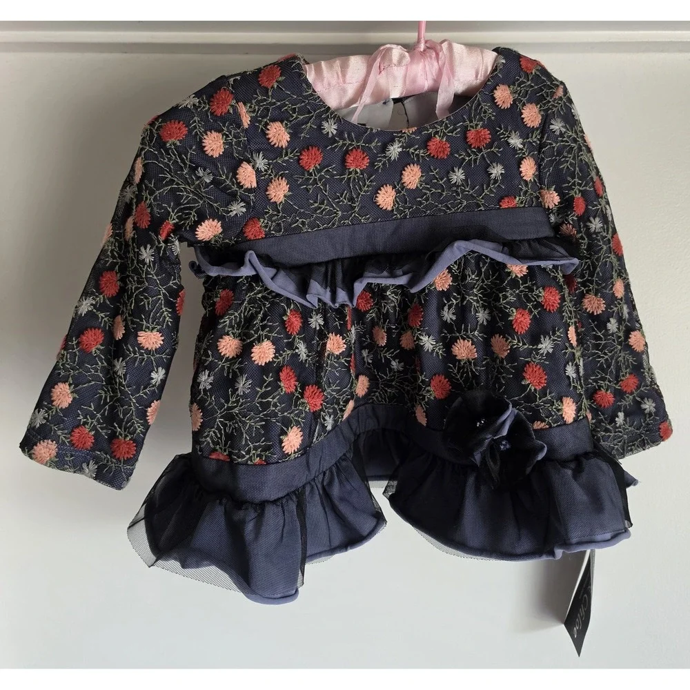 NWT Isobella & Chloe Girls Floral Dress Navy Blue Red Pink Long Sleeve Classic